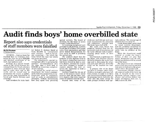 Article: Audit Finds Boy’ Home Overbilled State